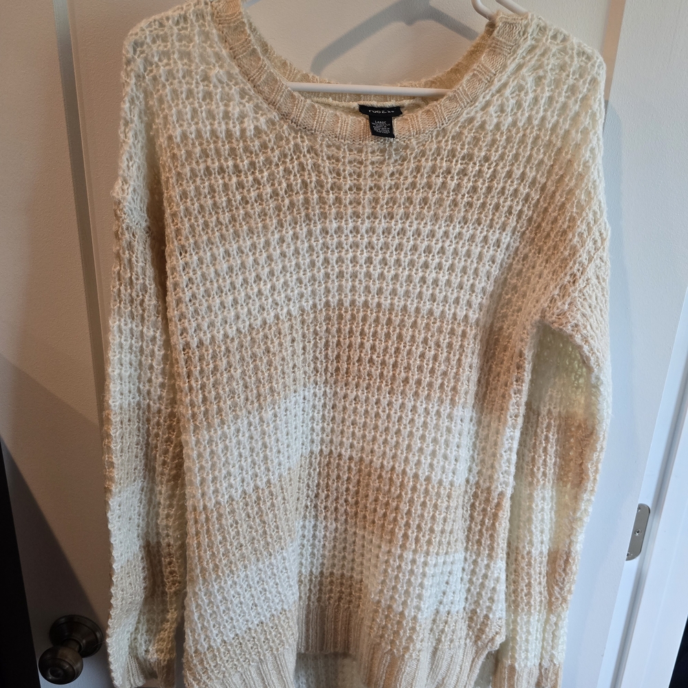 Forever 21 Cream and Tan Striped Sweater